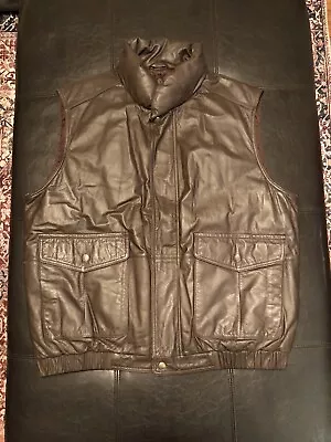 Vintage Men’s EDDIE BAUER Brown Leather Goose Down Vest Sz Large • $79.99