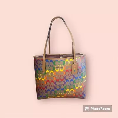 Coach City Tote Rainbow Large Signature Canvas C4181 Light Saddle Multi Lgbtq+ • $175