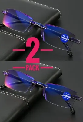 2 Packs Anti Blue Light Frame Less Reading Glasses Diamond Trimming Women/Men UK • £4.99