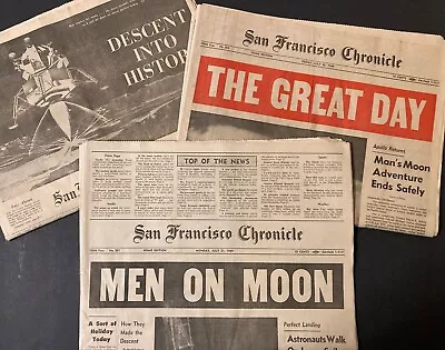 THREE (3) 1969 SAN FRANCISCO APOLLO MOON LANDING ISSUES July 20 21 & 25 • $48