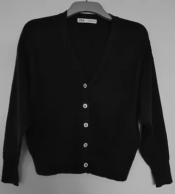 Zara Black Cardigan With Diamante Buttons Size M • £4.20