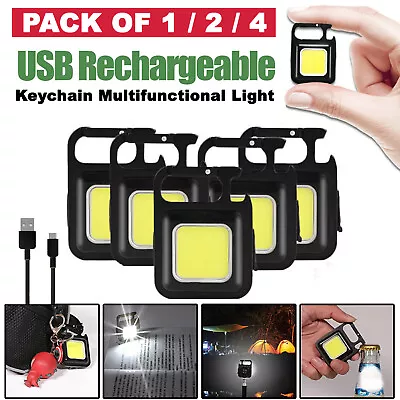 Mini Magnetic COB LED Keychain Light Flashlight USB Rechargeable Torch Work Lamp • £0.99