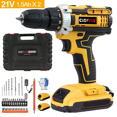 New 21V Cordless Hammer Drill Set Combi Drill Driver With 2 Battery And Charger • £27.99