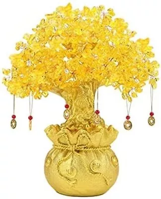 Feng Shui Citrine/Yellow Crytal Money Tree With Chinese Dragon Pots • $15.11