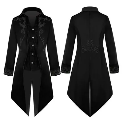 Mens Vampire Gothic Tailcoat Long Suit Jacket Tuxedo Victorian Frock Coat • $55.58