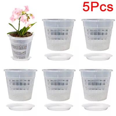 5Pcs Clear Orchid Pots With Holes Breathable Plant Flower Pots With Bases UK • £8.29