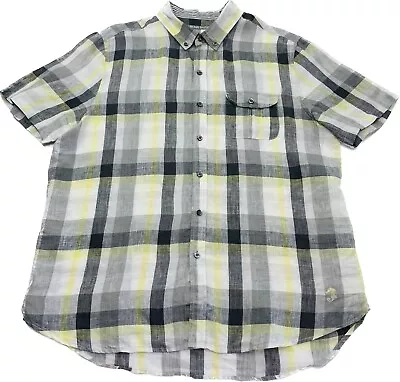 Michael Bastian Shirt Mens L Black Yellow Linen Short Sleeve Button Front  • $14.93