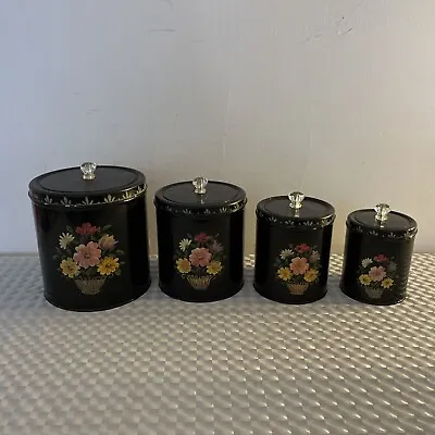 Mid Century Decoware Hand Painted Canister Set Floral Vintage Glass Handle  • $39.99