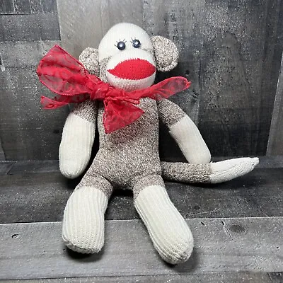 £23.16 • Buy Vintage Female  Sock Monkey Handmade From Kit Wire Red Bow