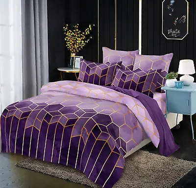 BBSET Purple Queen Size Bedding Comforter Sets 3 Pcs Marble Comforter Sets Geom • £63.62
