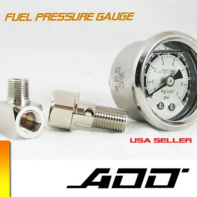 ADD W1 Fuel Pressure Regulator Gauge 0 -70 PSI Liquid Fill Chrome  #0-70 • $22