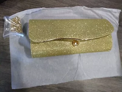 Nwt Vintage Style Evening Bag Gold Glitter Clutch Purse Chain Lined 10  👑 • $0.99