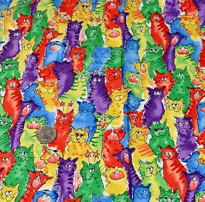 Michael Miller Cotton Fabric  BONKERS  C-0070  1 Yd Cats Novelty OOP • $10.99