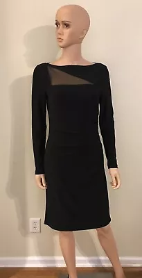 Lauren By Ralph Lauren Black Ruched Side Dress With Mesh Inserts Size 6 • $29.99