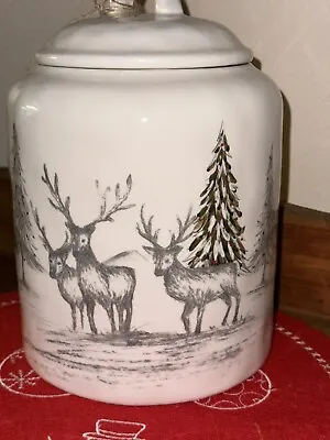 Christmas Tree Deer Canister/cookie Jar 10 Strawberry Street Whimsical Cupboard • $32.99