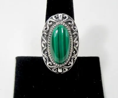 New Artisan Crafted Sterling Silver Malachite Ring Qvc Sz 7 Elongated Oval • £48.17