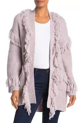 Rebecca Minkoff Berea Fringe Cardigan Sweater Open Front Lilac S Mohair Wool • $24