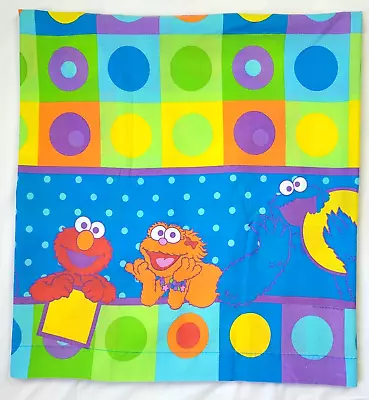 Sesame Street Elmo Zoe Cookie Monster Flat Twin Sheet Dots Squares Cotton Blend • $19.99