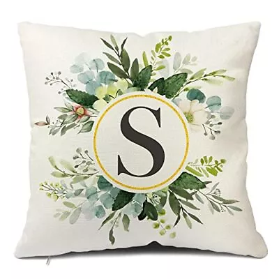 Monogram Letter S Throw Pillow Covers Floral 18x18 Inch Greenery Spring Pillo... • $15.26