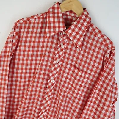 Vintage 70's Checked Peak Collar Mens Shirt Disco SZ Large (M1296) • £18.95
