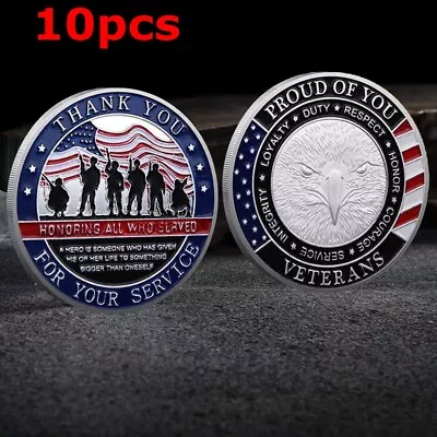 10pcs Thank You For Your Service Military Challenge Coins Veteran Coin Silver • $18.99