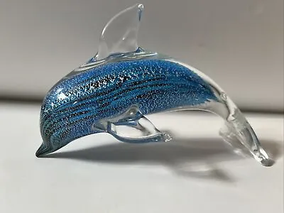 Vintage Hand Blown Glass Venetian Murano Dolphin Sculpture Silver Fleck 6 1/2” • $42.90