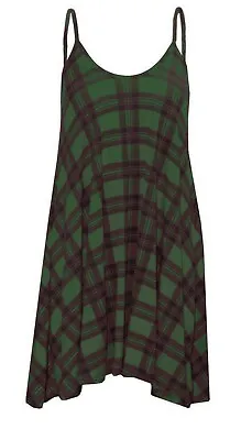 New Womens Plus Size Sleeveless Plain & Printed Long Cami Swing Dress Top 8-26 • £6.99
