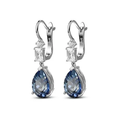 Natural Iolite Blue Mystic Quartz Gemstone 925 Sterling Silver Drop Earrings • $55.87