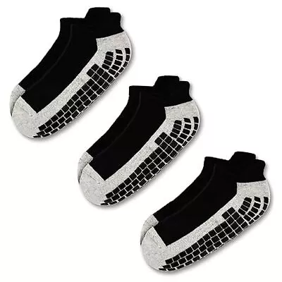 Ankle Men Socks Low Cut Non Slip Grips Cushion Socks 3 8-10 #1 Black(3 Pairs) • $13.27