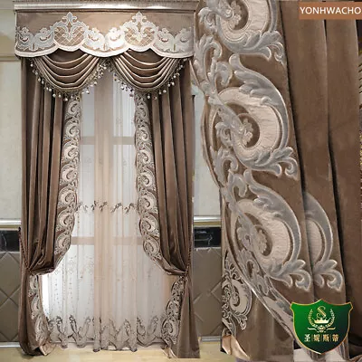 Upscale Embroidery Coffee Velvet Thick Cloth Blackout Curtain Valance Panel C267 • $215.24