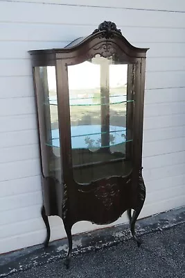 French Early 1900s Tall Heavy Carved China Closet Display Cabinet Cupboard 3538 • $1345.50