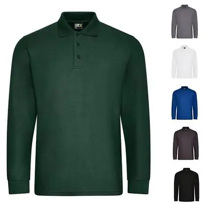 Mens Long Sleeve Pique Polo Shirt Plain Casual Workwear Top PRO RTX S - 4XL • £15.99