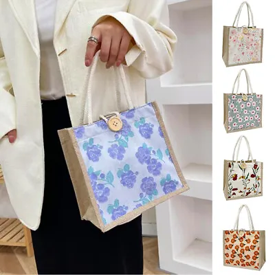 Linen Printed Storage Bag Lunch Pouch Bento Bag Small Handbag Button Clasp J • $7.79