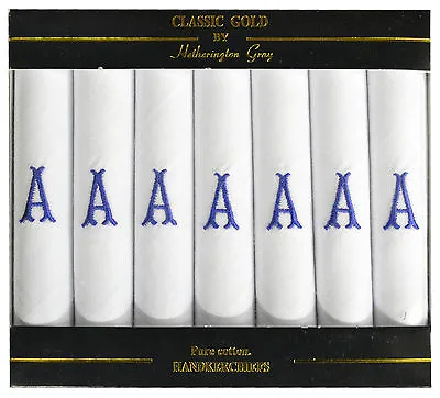 Mens 4-7 Pack White Cotton Handkerchiefs Personalised Initial Letter Monogrammed • $16.15