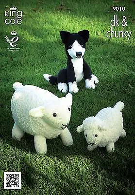 King Cole 9010 Knitting Pattern Sheep Lamb And Sheepdog Toys In Chunky & DK • £4.59