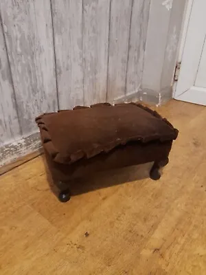 Vintage Brown Footstool With Carved Queen Anne Legs • £35