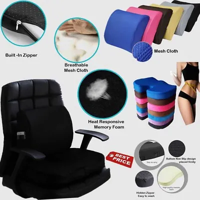 £25.99 • Buy Memory Foam Wedge Car Seat Chair Lumbar Support Cushion Back Pain Height Booster