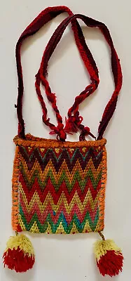 Vintage Mexican Huichol  Textile Art  Woven Necklace Shaman Peyote Bag • $28