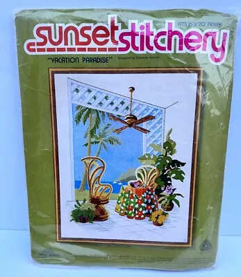 Vintage 1981 Sunset Stitchery “Vacation Paradise “# 2369 Crewel Embroidery Kit  • $24