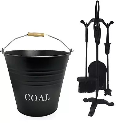 Vintage 12L Coal Bucket Storage Bucket With 5 Piece Companion Set Fireside Stand • £27.95