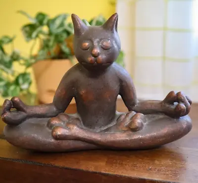 Pier 1 Yoga Meditating Cat Statue Figure Ceramic Bronze Zen Buddha Discontinued • $69.75