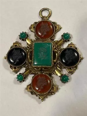 Vintage Unsigned Florenza Intaglio Maltese Cross Pendant • $49.95