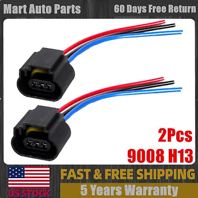 Two Harness Head Light Bulb Plug Repair Socket Wire Pigtail Female P 9008 H13 • $7.49