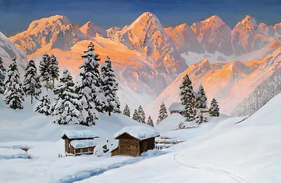 Snow Mountain Scene Oil Painting Wall Art Canvas Printed On Canvas L884 • $10.99