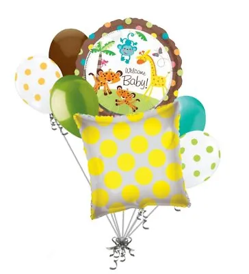 7 Pc Welcome Baby Monkey Jungle Balloon Bouquet Welcome Home Baby Shower Safari • $12.99