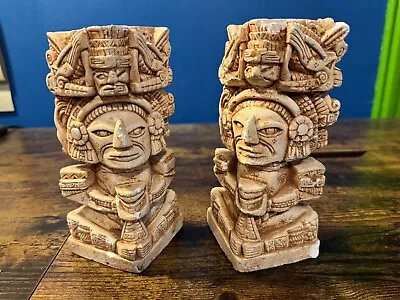 Vtg 7  Aztec/Mayan God Carved Stone Totem/Statue Set Of Two • $75