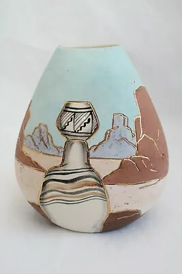 VERA RUSSELL Signed 22K Gold Southwest HAND PAINTED Art Pottery VINTAGE Vase • $49.95