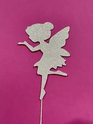 Fairy Tinkerbell Cake Topper Silver Glitter • $5.99