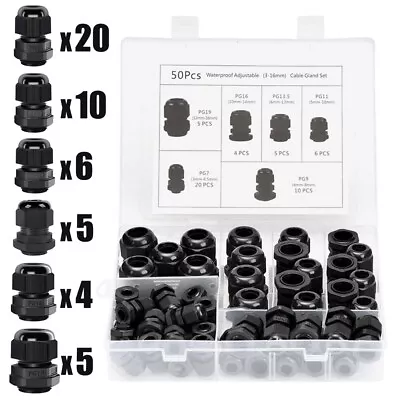 50PCS Nylon Black Cable Gland Dia. 3-16mm Wire Joint Connector IP68 Waterproof • $21.99