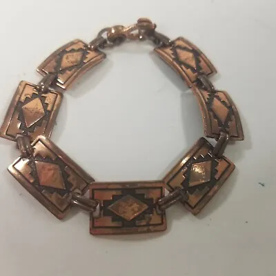 Vintage Solid Copper Southwest Native American Panel Link Bracelet 7.5” Navajo • $22.99